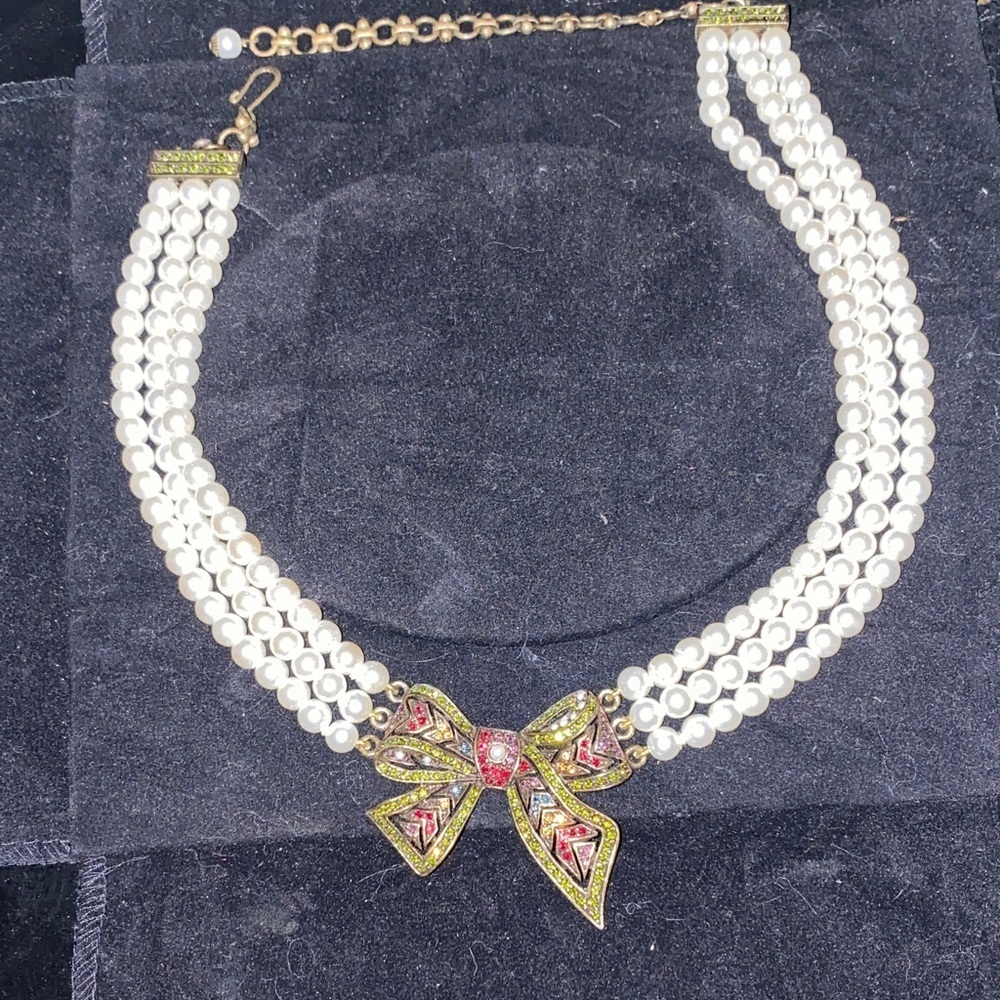 Heidi Daus Elegant Bow Tie Affair Faux Pearl Triple strand and Swarovski Crystal